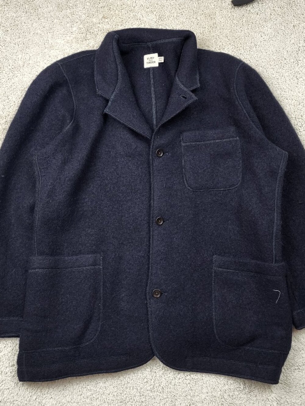 Flint and Tinder 100% wool chore coat blazer navy men Size 2XL XXL NWOT USA Felt